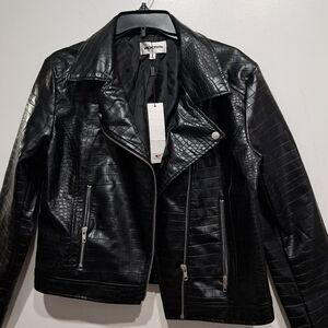 Vigoss Crocodile-Embossed Black Leather Jacket